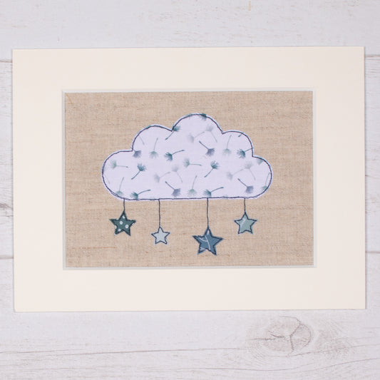 Tableau cousu nuage et étoiles suspendues