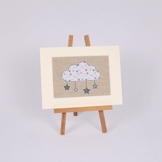 Tableau cousu nuage et étoiles suspendues